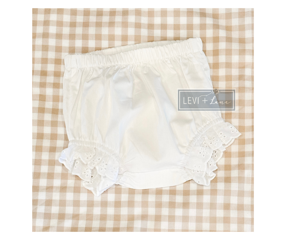 Blank White Woven Cotton Eyelet Bloomers