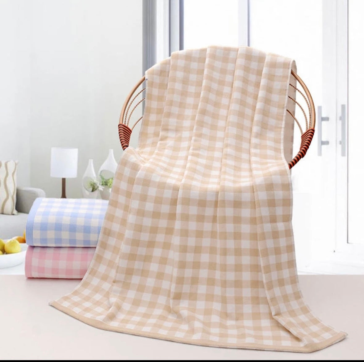 Gingham Print Terry Towel