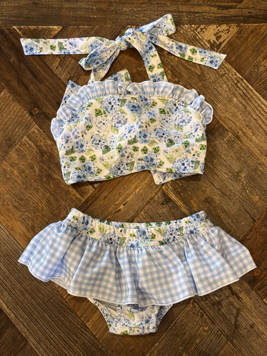 2PC FLORAL GINGHAM SWIMSUIT